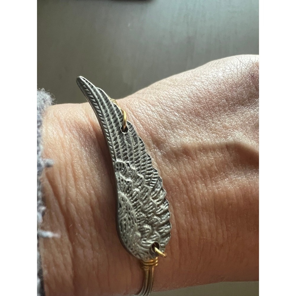 Luca + Danni Angel Wing Bangle Bracelet Gold Silver Two Tone Winged Hook Clasp